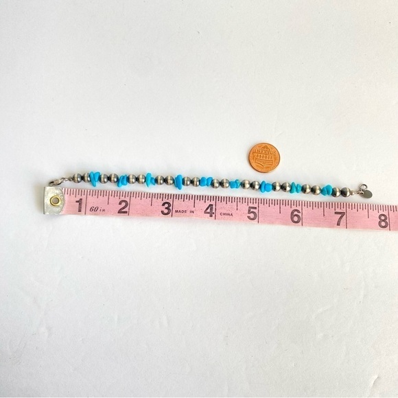 Turquoise Nugget Bracelet Sterling Silver Desert Pearl Sleeping Beauty Stone 7.5 - Picture 9 of 10